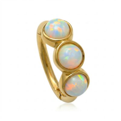Zahav Jewelry 10K Solid Gold 18G Triple Opal Clicker Hoop