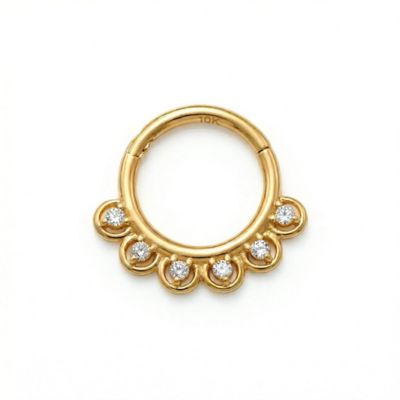 Zahav Jewelry 10K Solid Gold 18G 8mm Round Cz Clicker Hoop