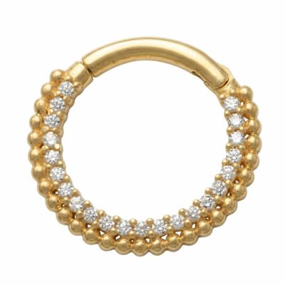 Zahav Jewelry 10K Solid Gold 18G 10mm Cz Pave Clicker Hoop