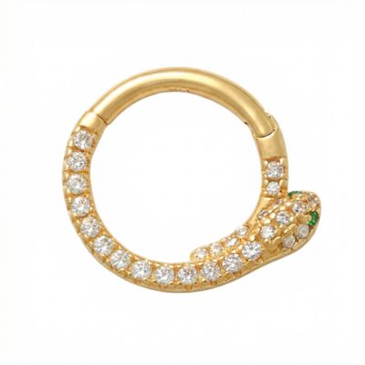 Zahav Jewelry 10K Solid Gold 14G 10mm Snake Cz Pave Clicker Hoop