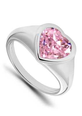 B.Brilliant Sterling Silver Heart Shaped Cubic Zirconia Ring, 7