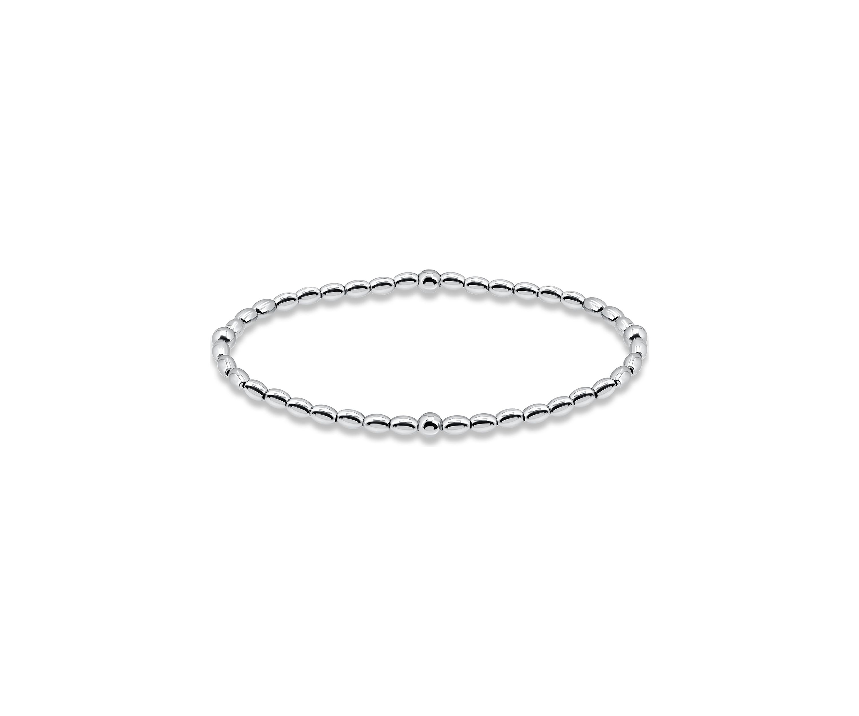 Sterling Silver Round with Oval Beaded Bracelet