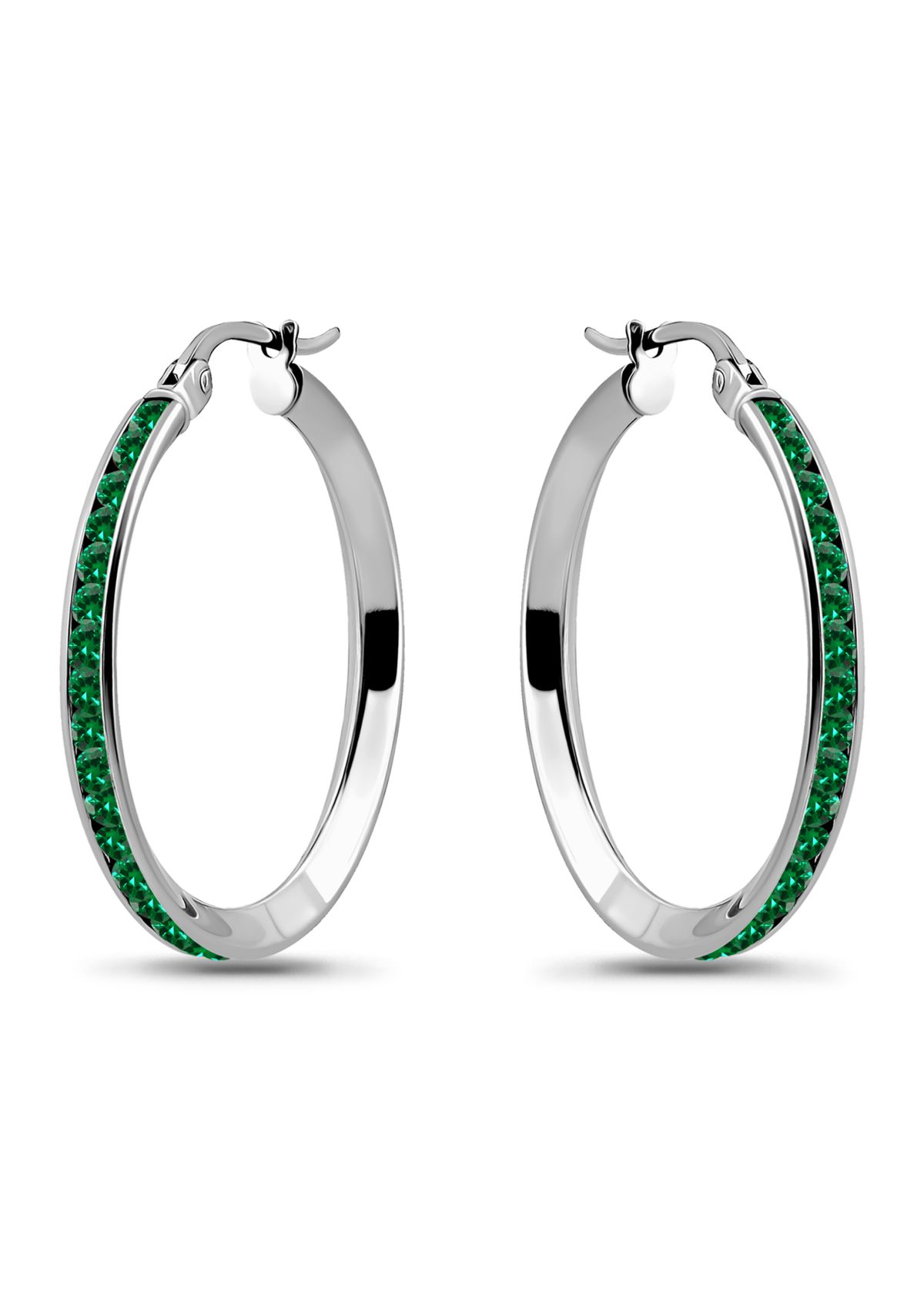 Sterling Silver Round Channel Set Hoop Earrings