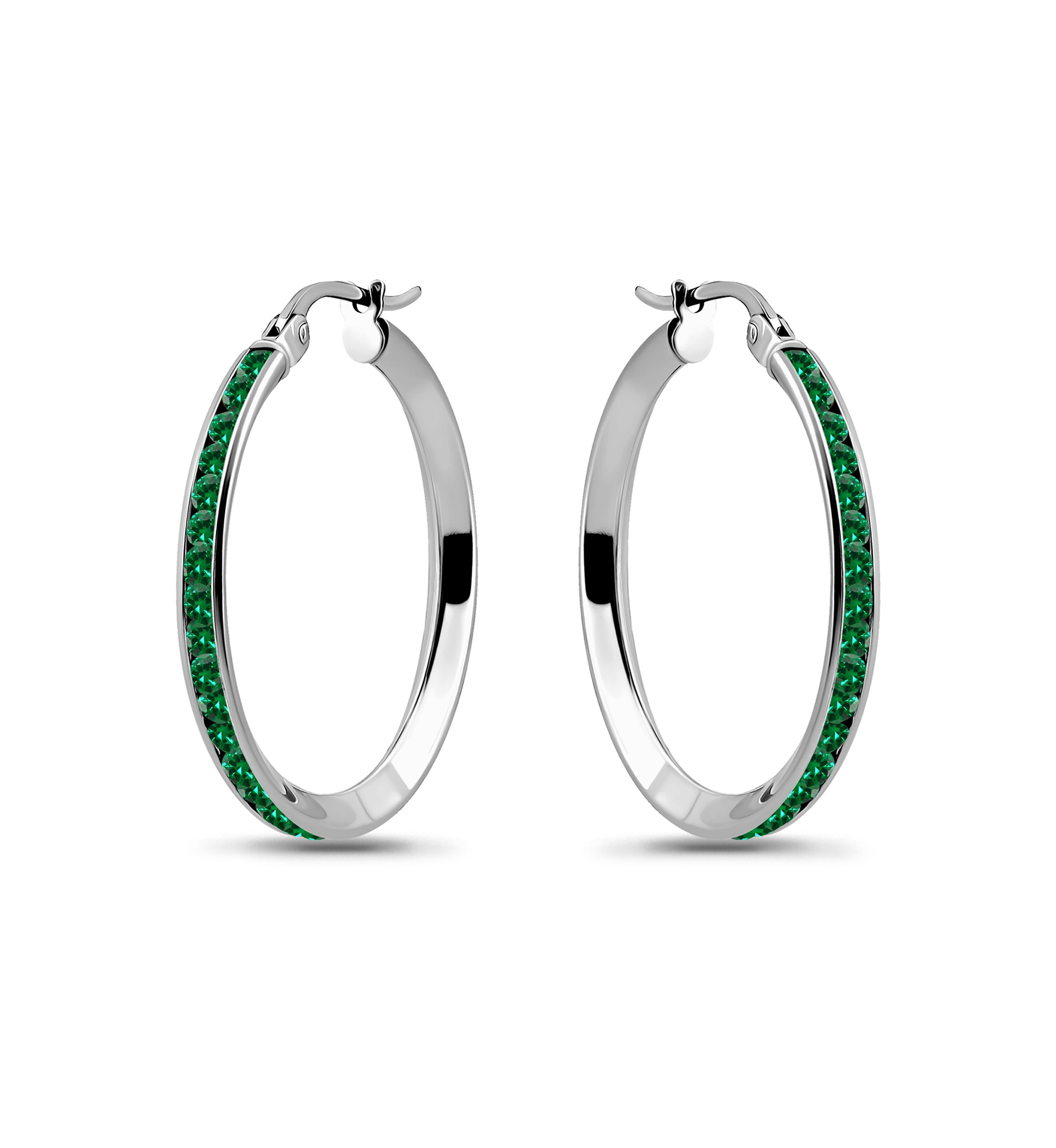 Sterling Silver Round Channel Set Hoop Earrings