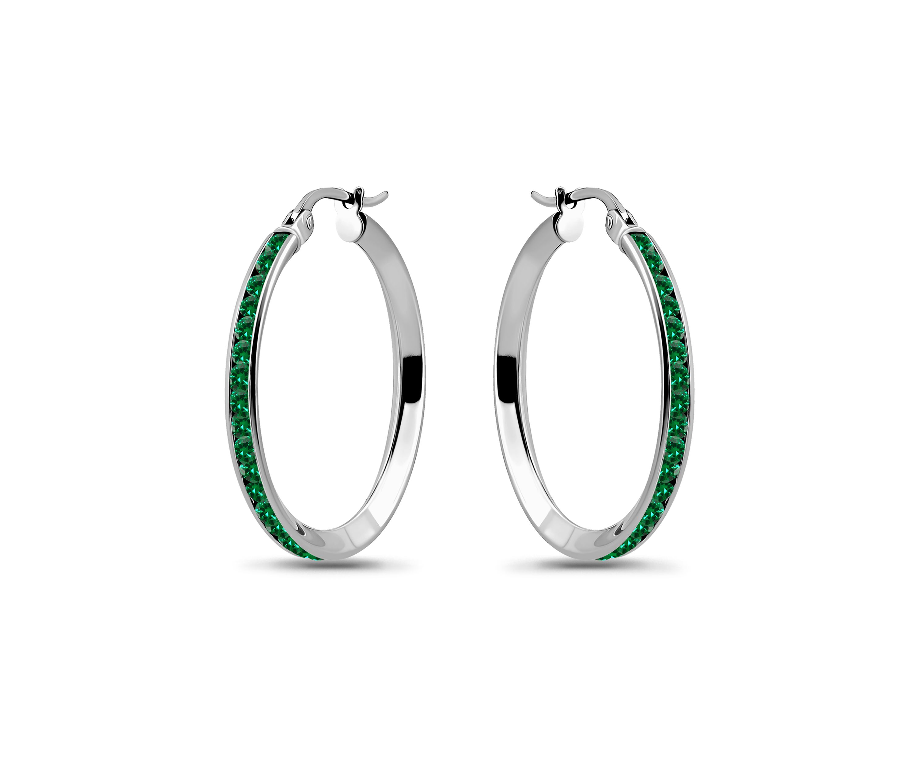 Sterling Silver Round Channel Set Hoop Earrings