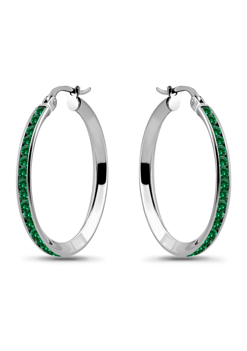 Sterling Silver Round Channel Set Hoop Earrings