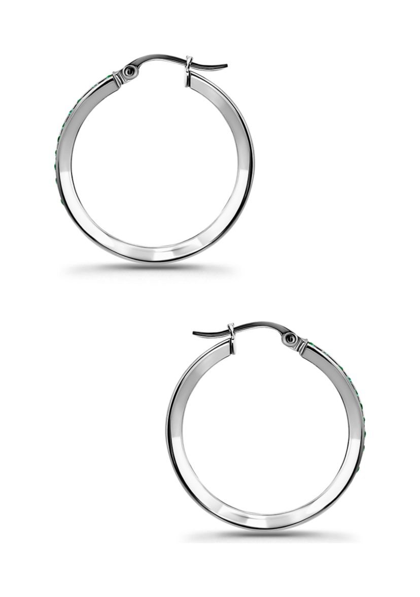 Sterling Silver Round Channel Set Hoop Earrings