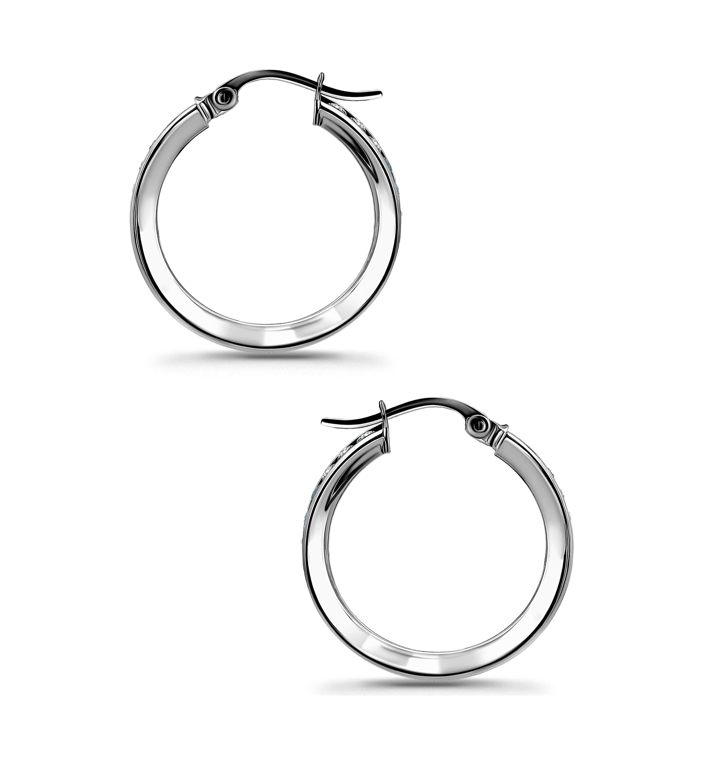 Sterling Silver Round Blue Ombré Cubic Zirconia Hoop Earrings