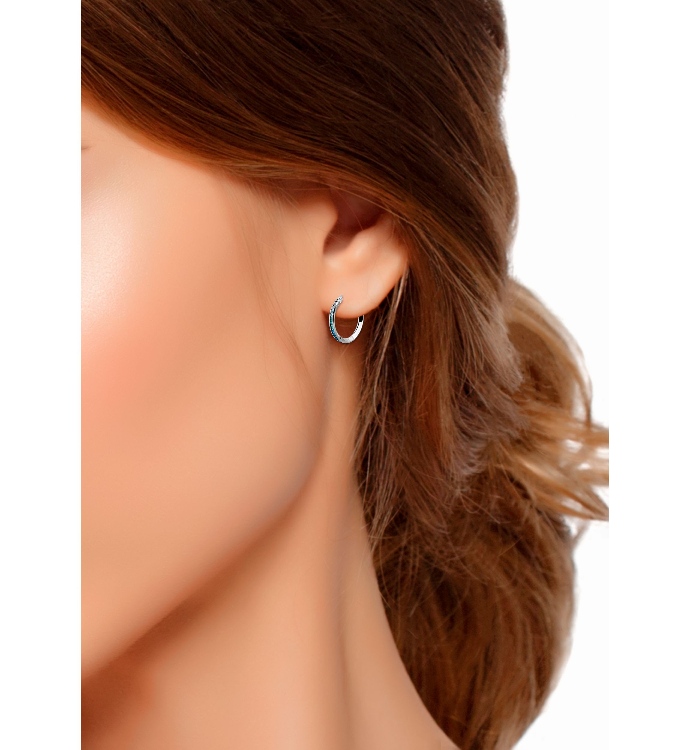 Sterling Silver Round Blue Ombré Cubic Zirconia Hoop Earrings