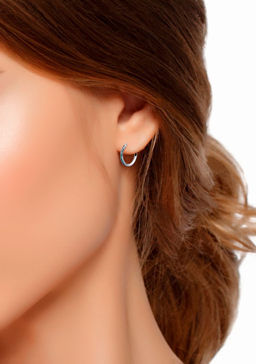 Sterling Silver Round Blue Ombré Cubic Zirconia Hoop Earrings