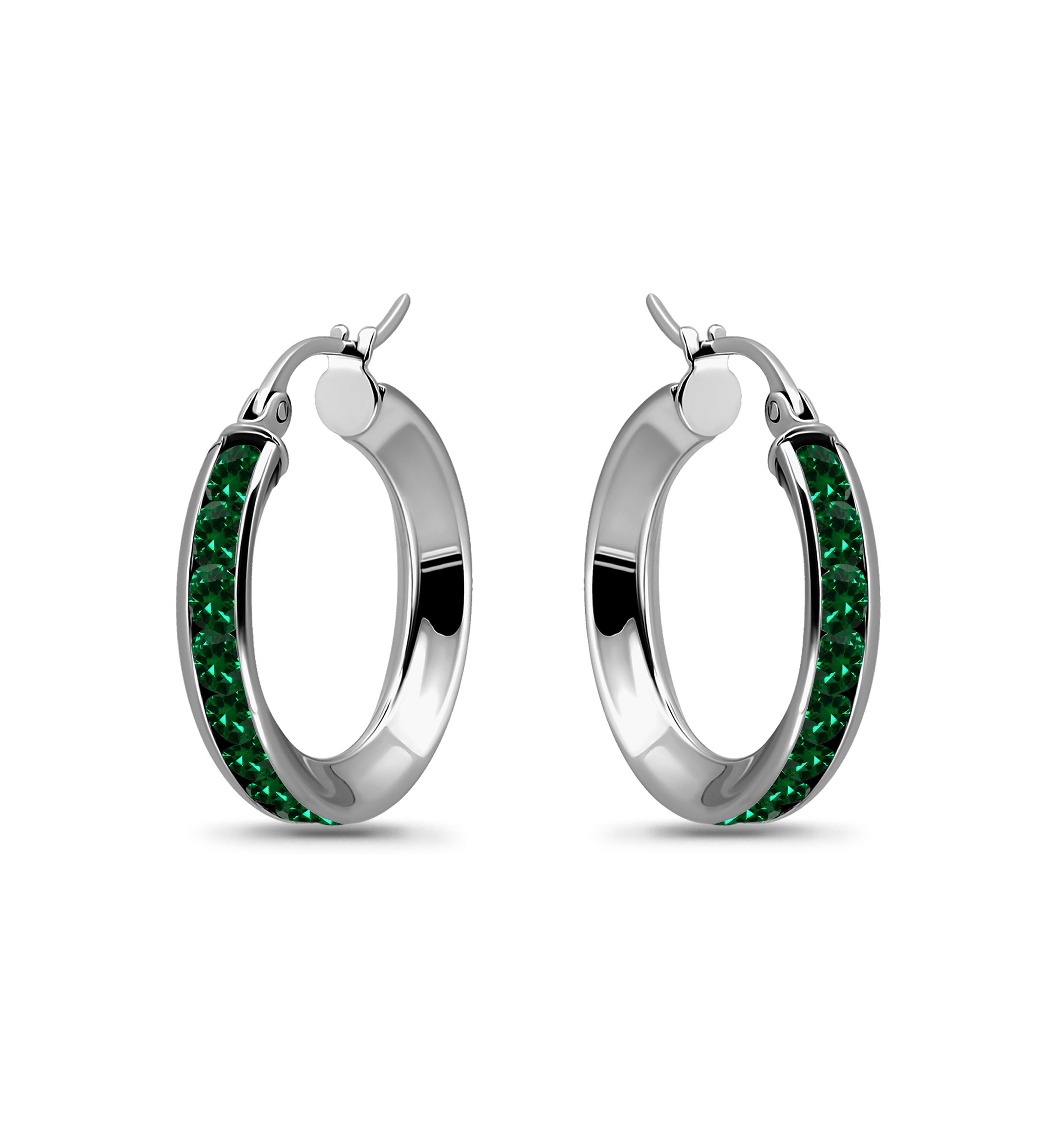 Sterling Silver Round Cubic Zirconia Hoop Earrings