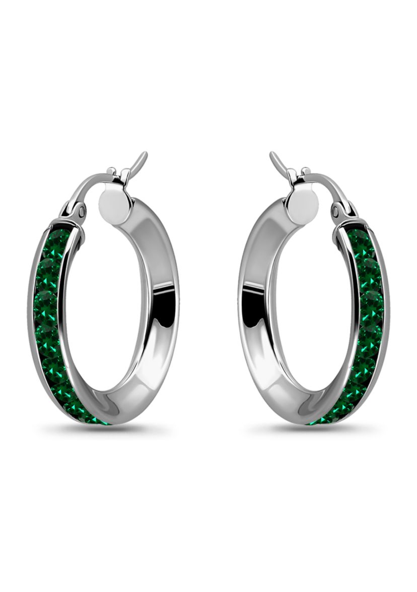 Sterling Silver Round Cubic Zirconia Hoop Earrings