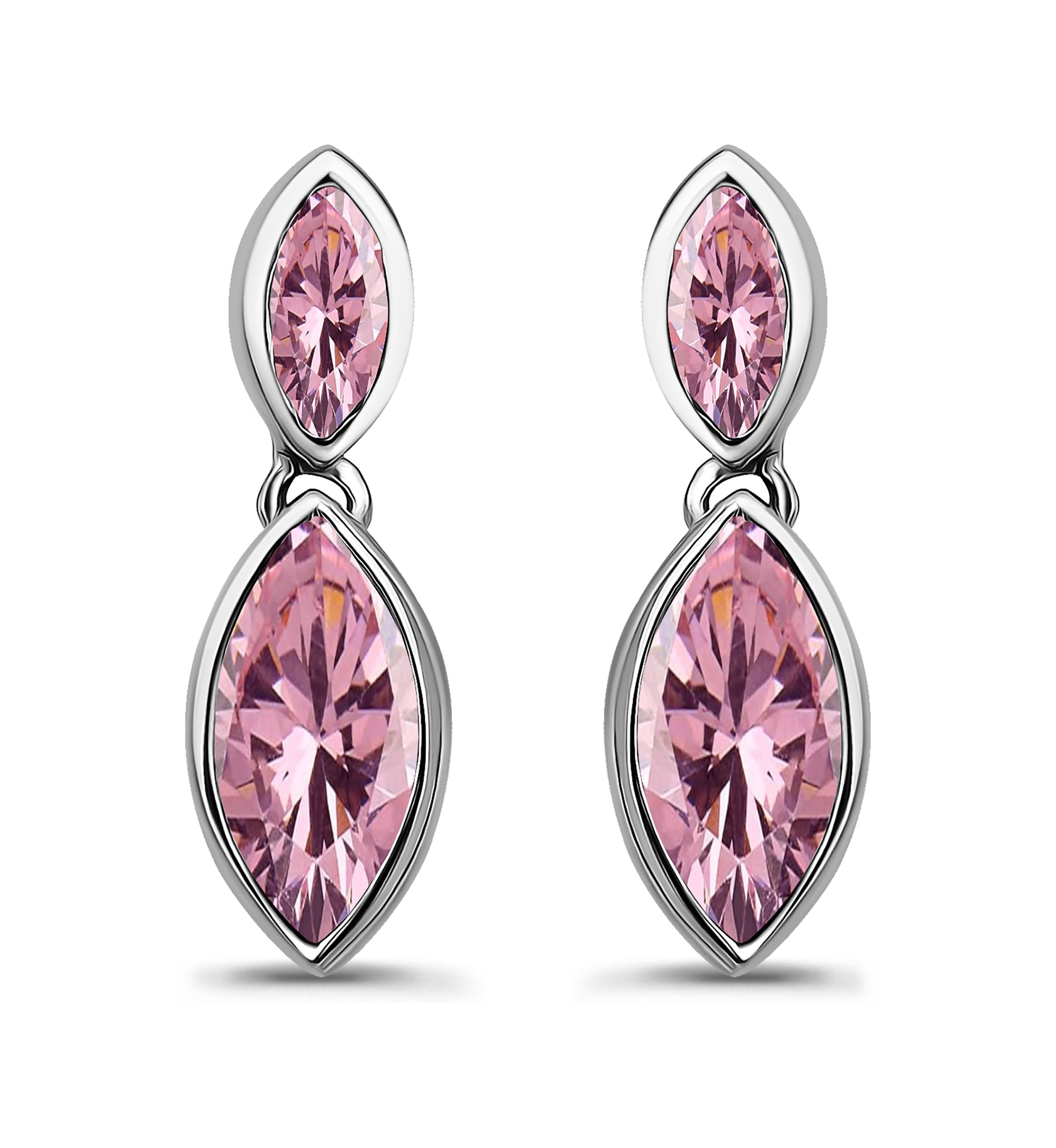 Sterling Silver Marquise Cubic Zirconia Bezel Drop Earrings