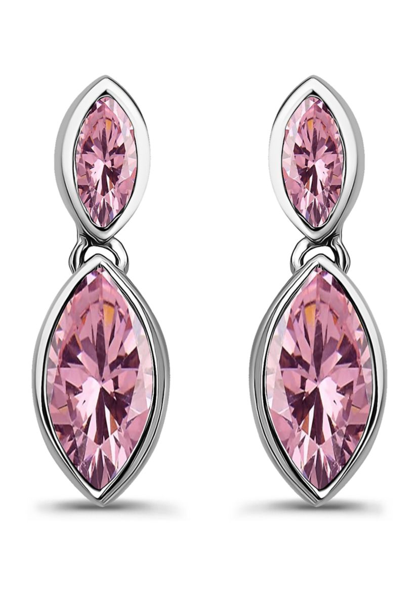 Sterling Silver Marquise Cubic Zirconia Bezel Drop Earrings