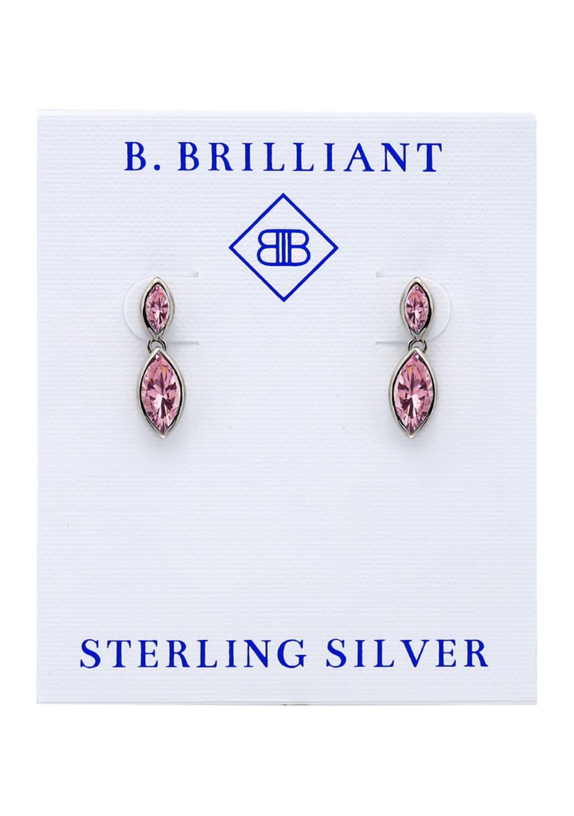 Sterling Silver Marquise Cubic Zirconia Bezel Drop Earrings