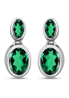 B.Brilliant Sterling Silver Oval Cut Cubic Zirconia Bezel Drop Earrings
