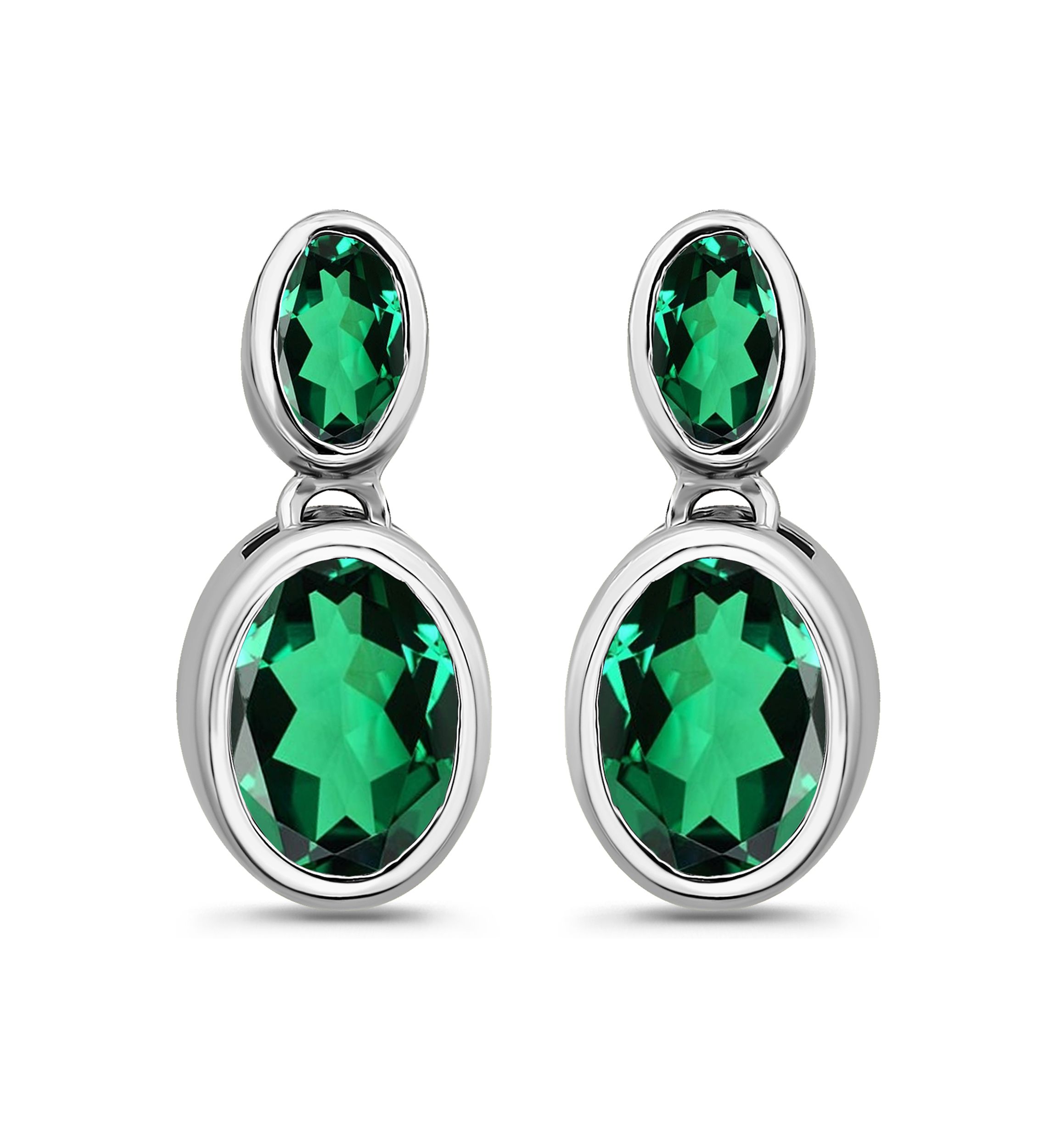 Sterling Silver Oval Cut Cubic Zirconia Bezel Drop Earrings