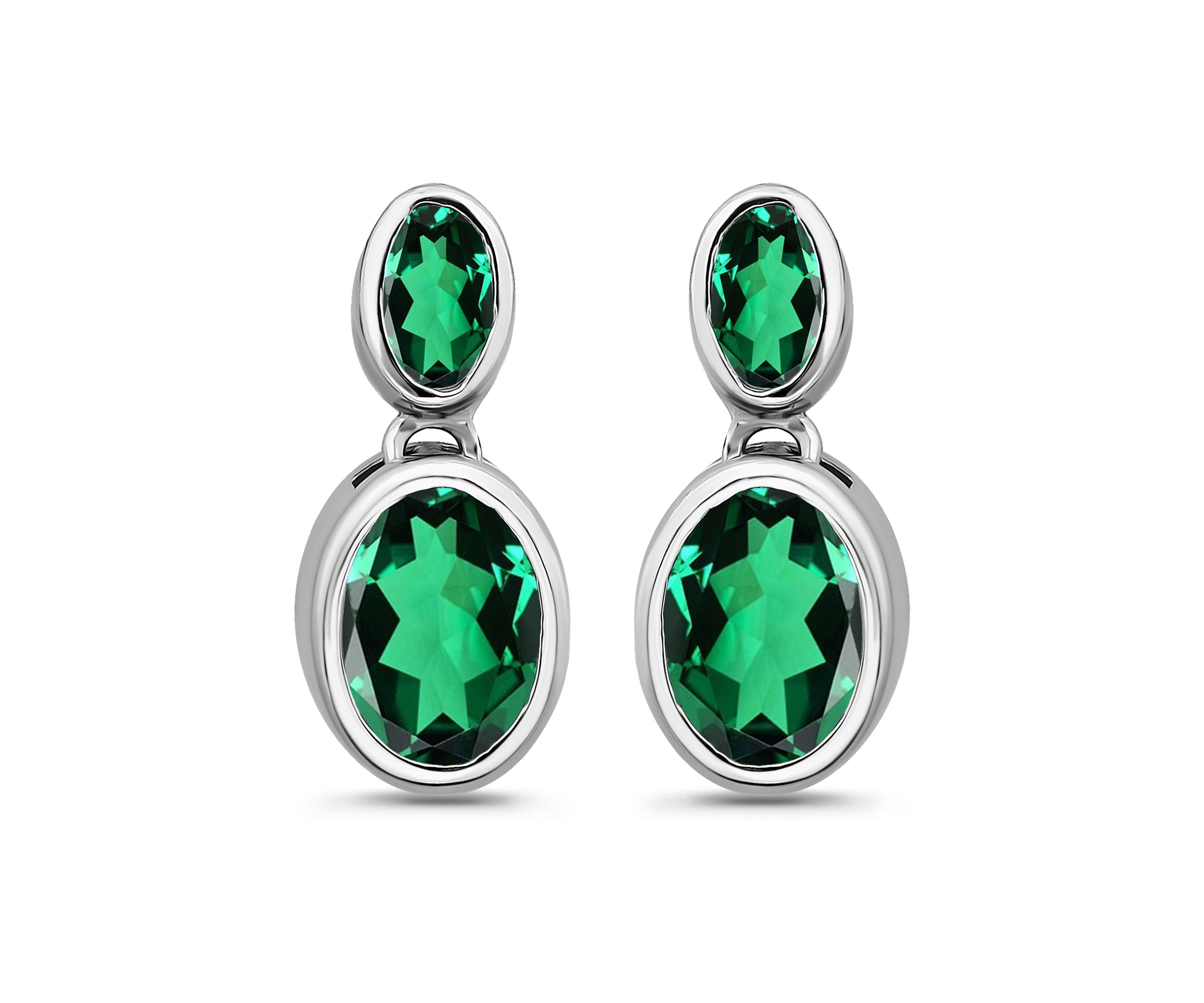 Sterling Silver Oval Cut Cubic Zirconia Bezel Drop Earrings