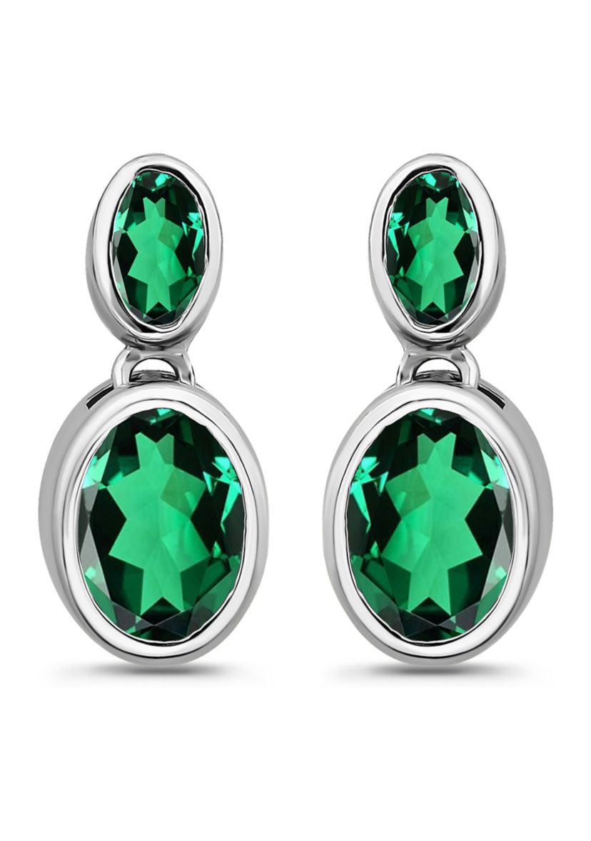 Sterling Silver Oval Cut Cubic Zirconia Bezel Drop Earrings