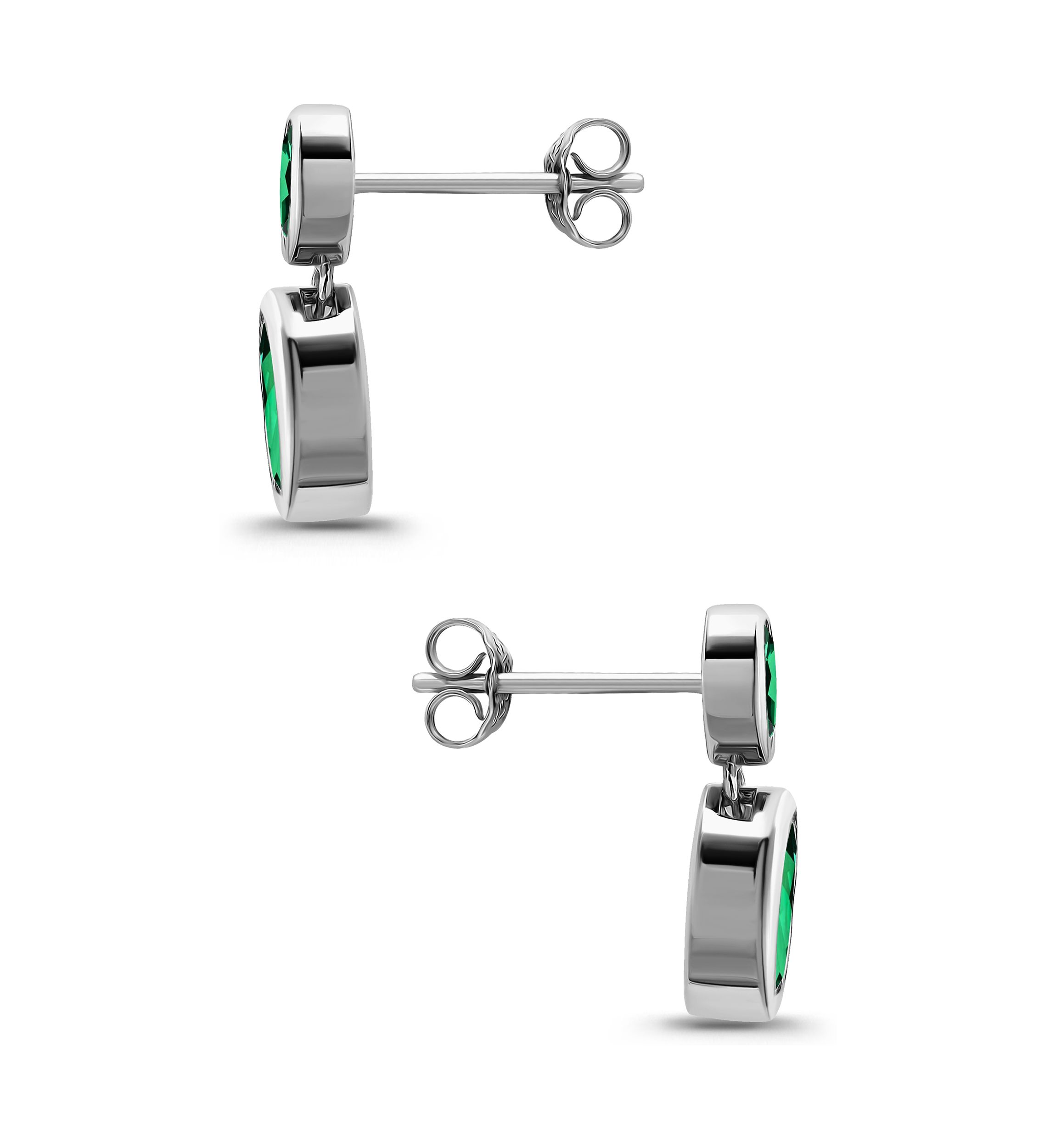 Sterling Silver Oval Cut Cubic Zirconia Bezel Drop Earrings