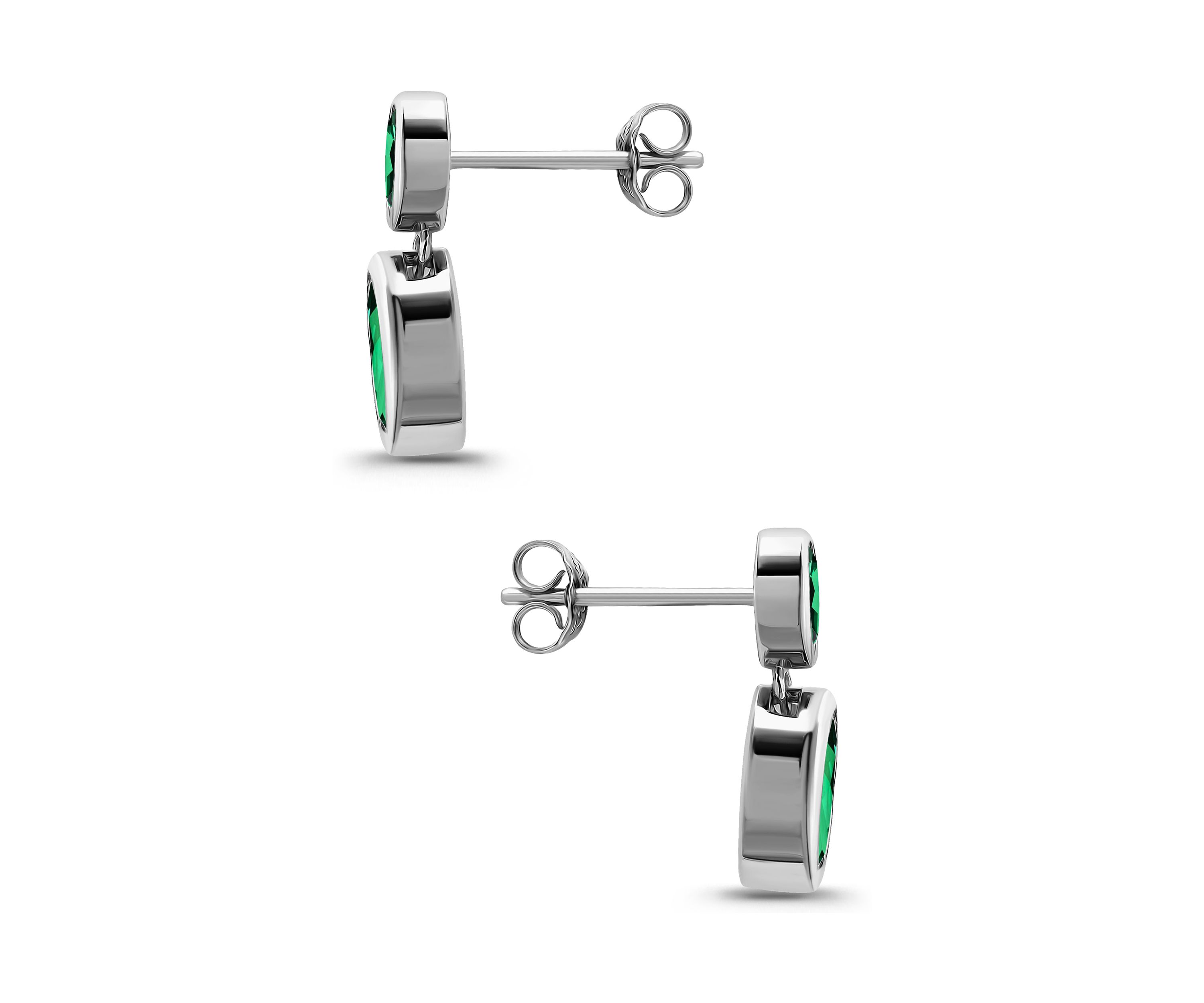 Sterling Silver Oval Cut Cubic Zirconia Bezel Drop Earrings