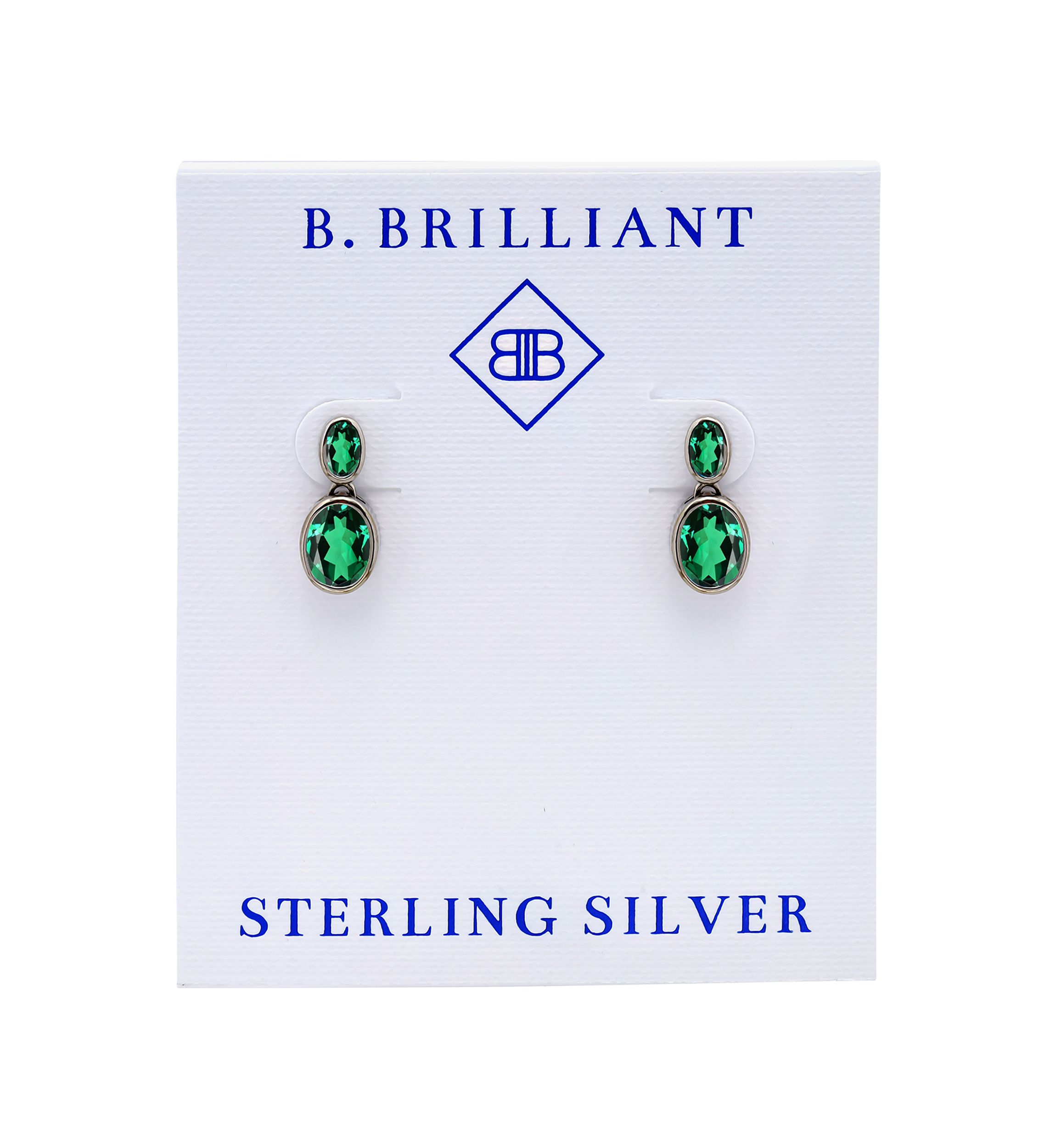 Sterling Silver Oval Cut Cubic Zirconia Bezel Drop Earrings