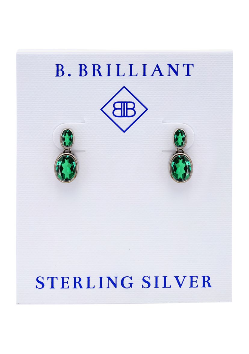 Sterling Silver Oval Cut Cubic Zirconia Bezel Drop Earrings