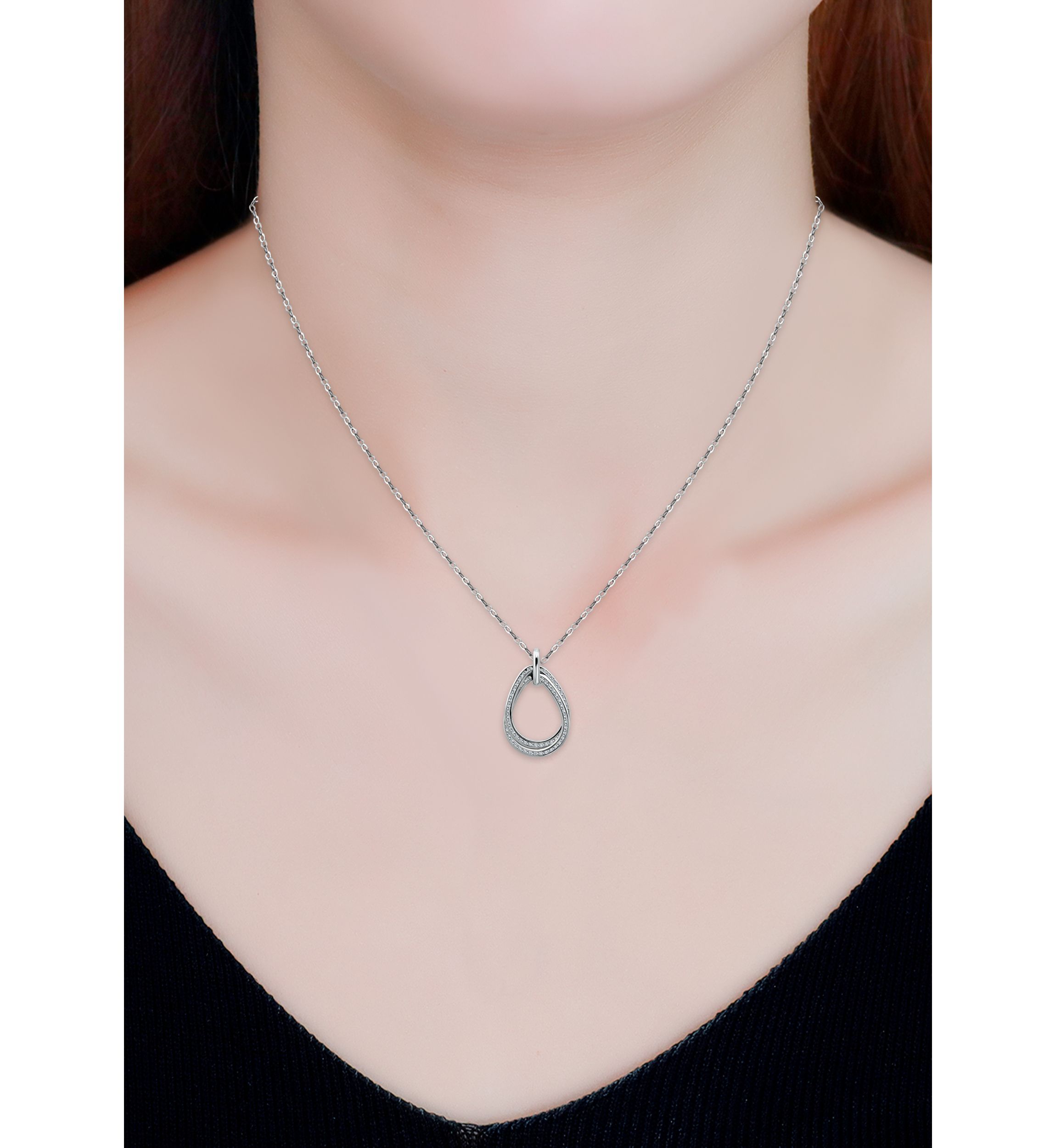 Sterling Silver Pavé Interlocking Circles Pendant Necklace