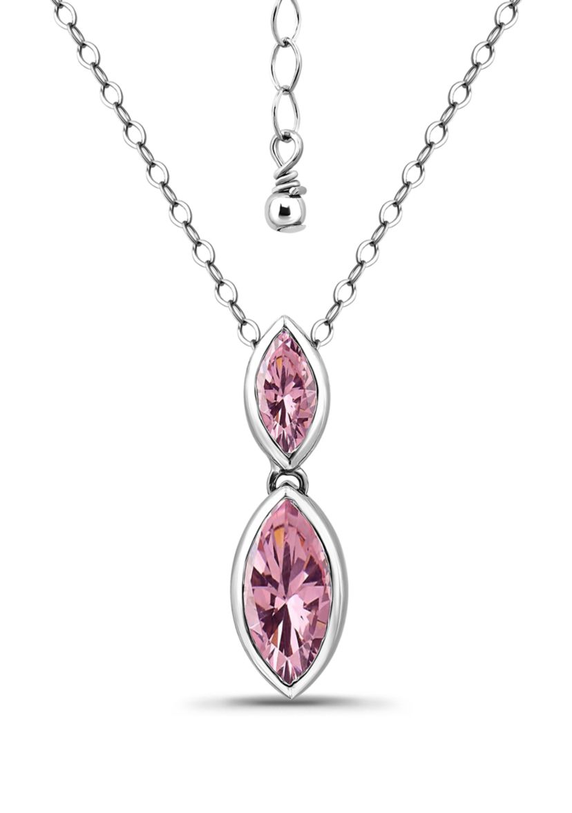 Sterling Silver Marquise Cubic Zirconia Bezel Pendant Necklace