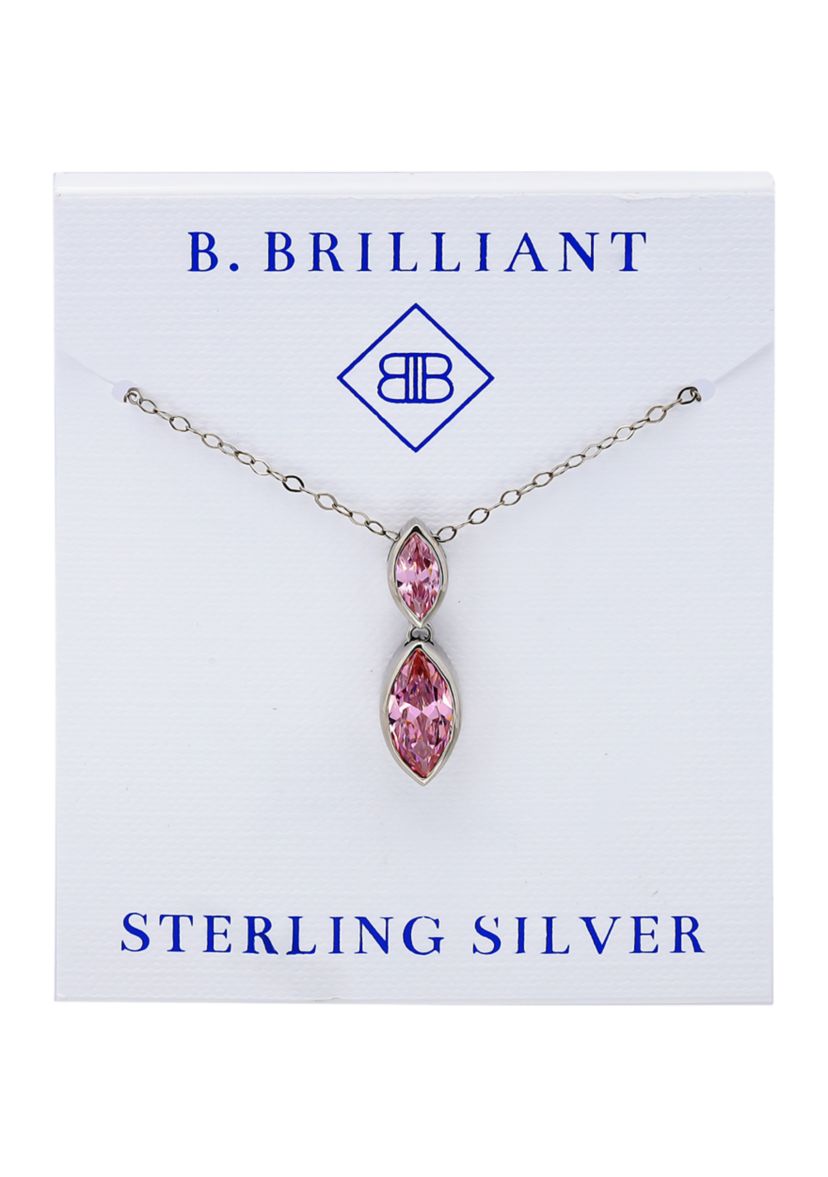 Sterling Silver Marquise Cubic Zirconia Bezel Pendant Necklace