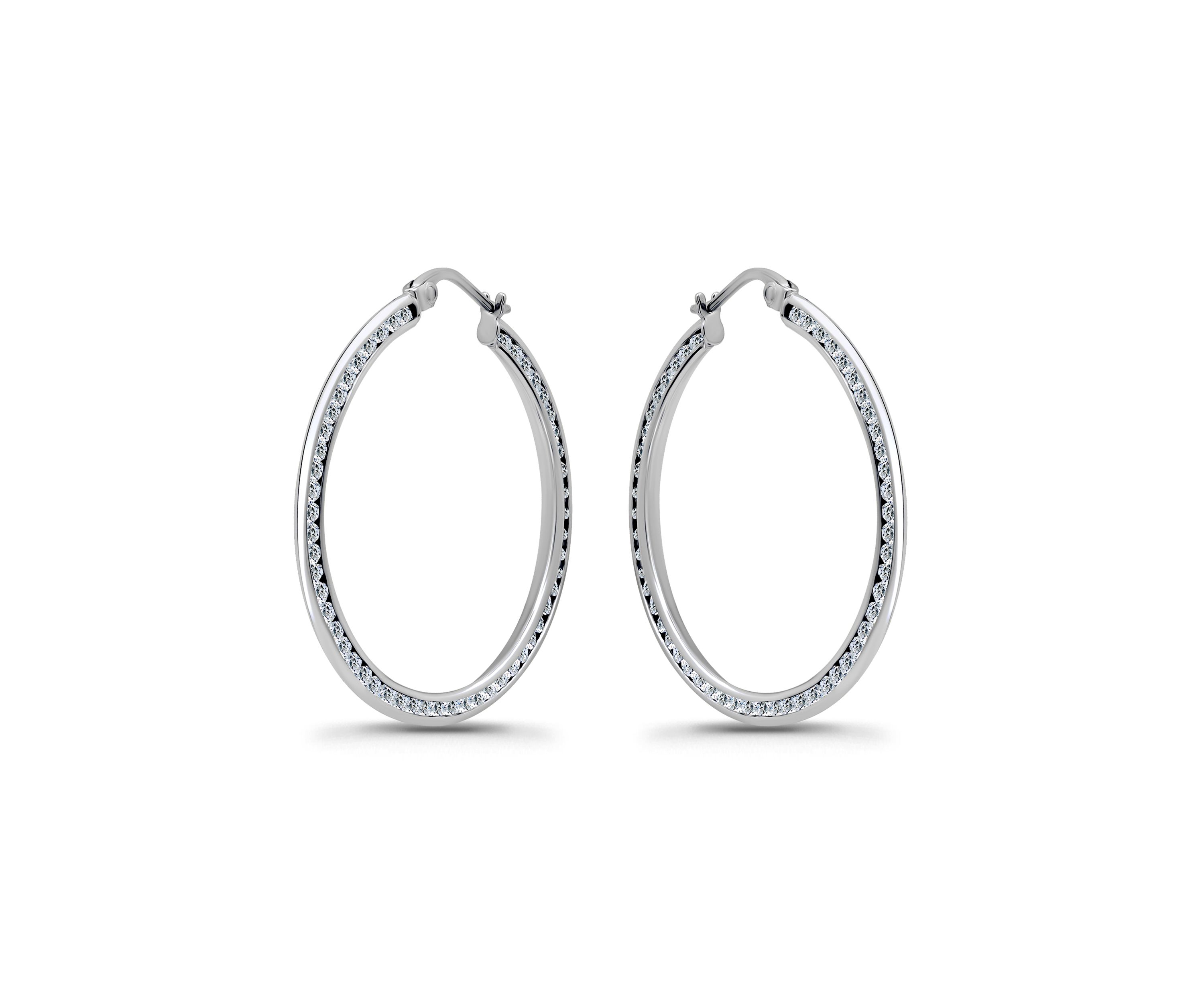 Sterling Silver Cubic Zirconia Channel Set Hoop Earrings