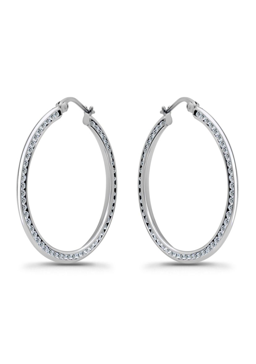 Sterling Silver Cubic Zirconia Channel Set Hoop Earrings