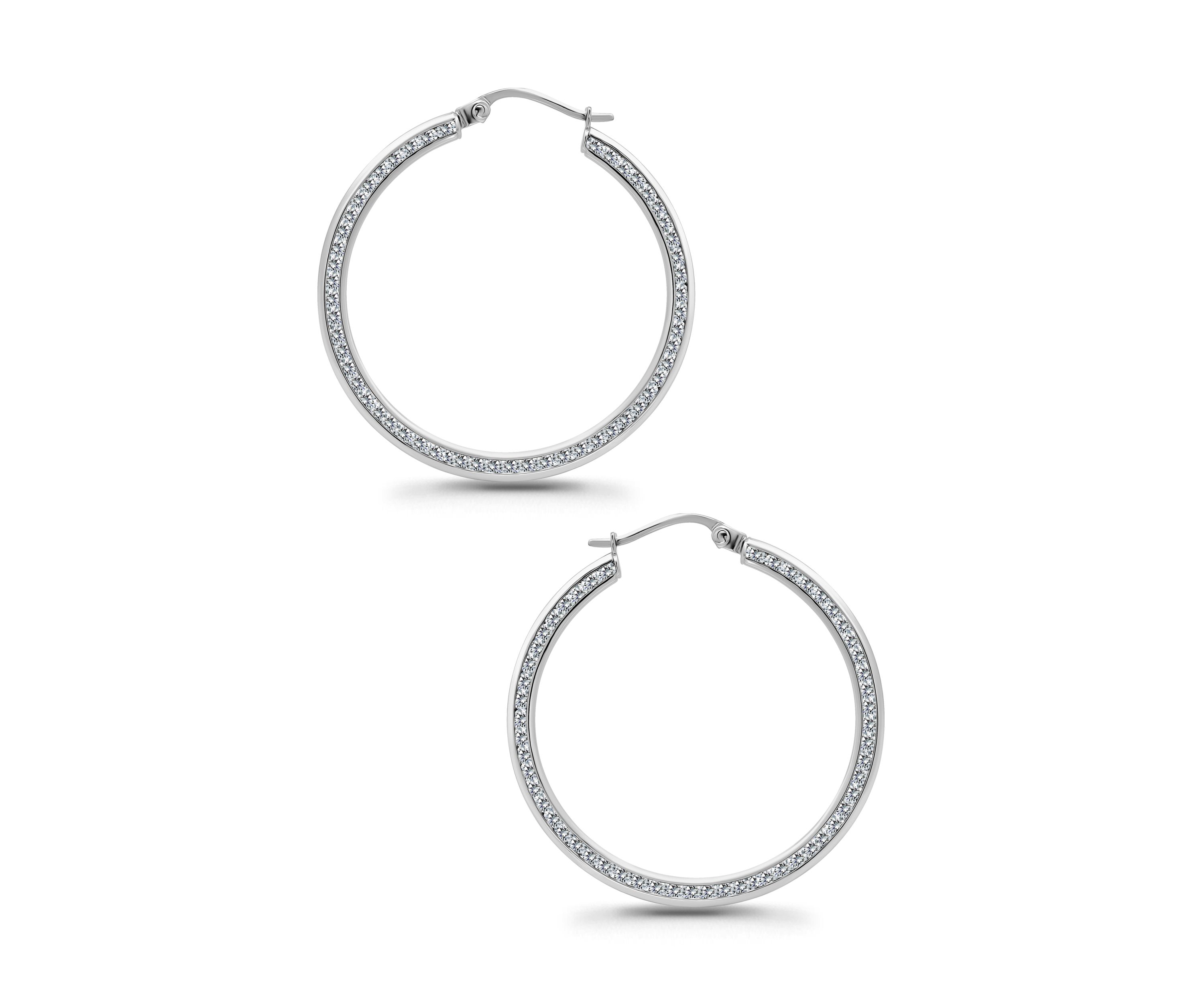 Sterling Silver Cubic Zirconia Channel Set Hoop Earrings