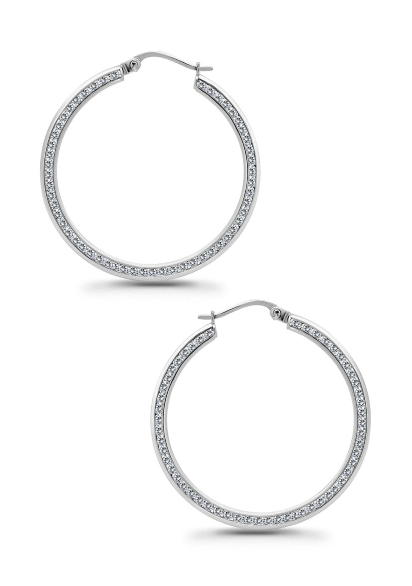 Sterling Silver Cubic Zirconia Channel Set Hoop Earrings