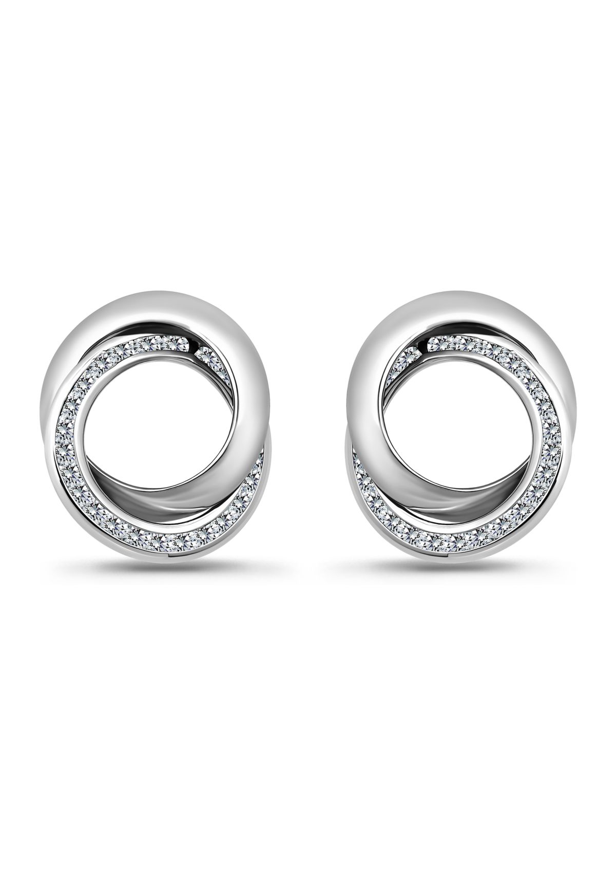 Sterling Silver Round Cubic Zirconia Interlocking Post Earrings