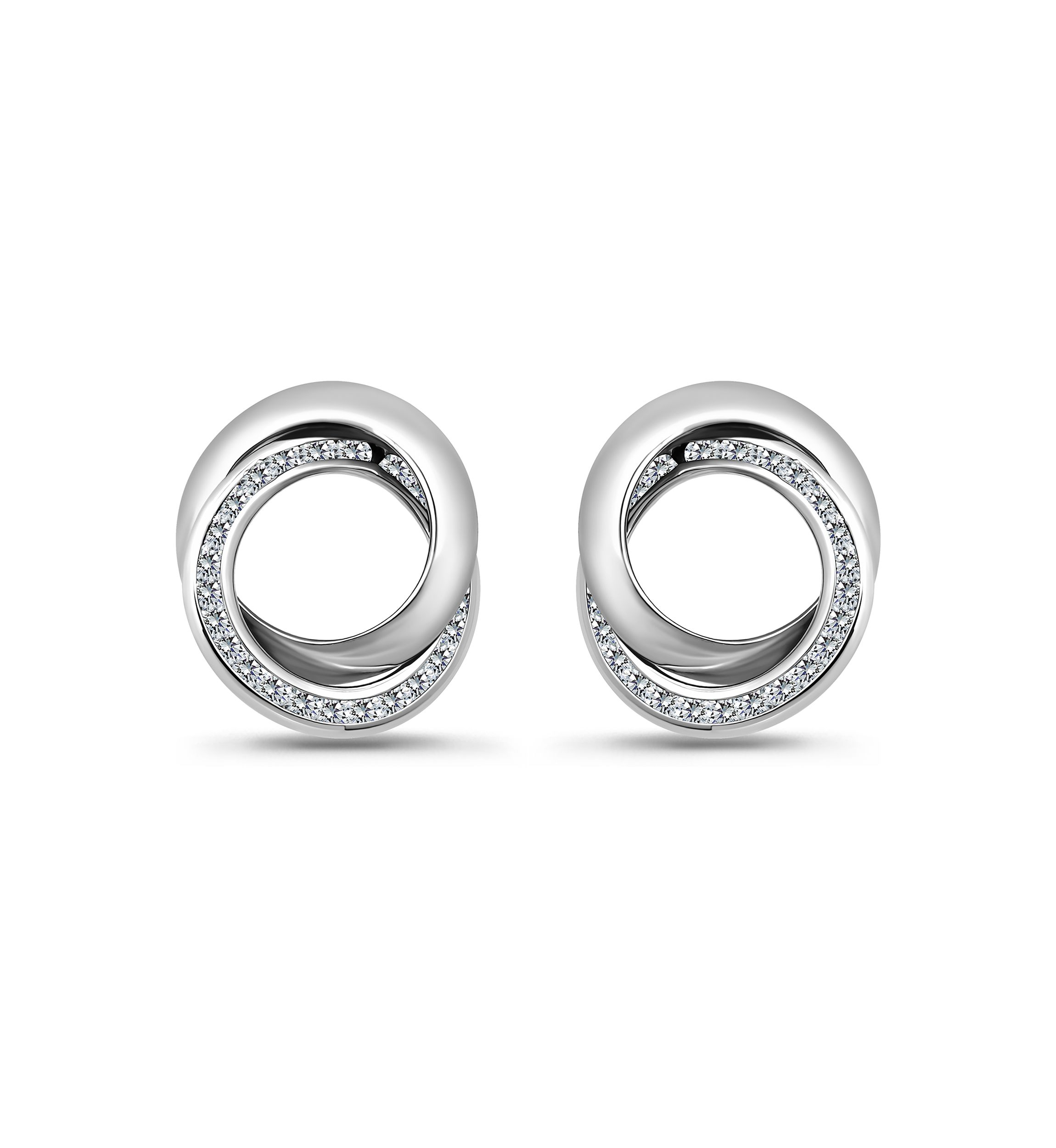 Sterling Silver Round Cubic Zirconia Interlocking Post Earrings