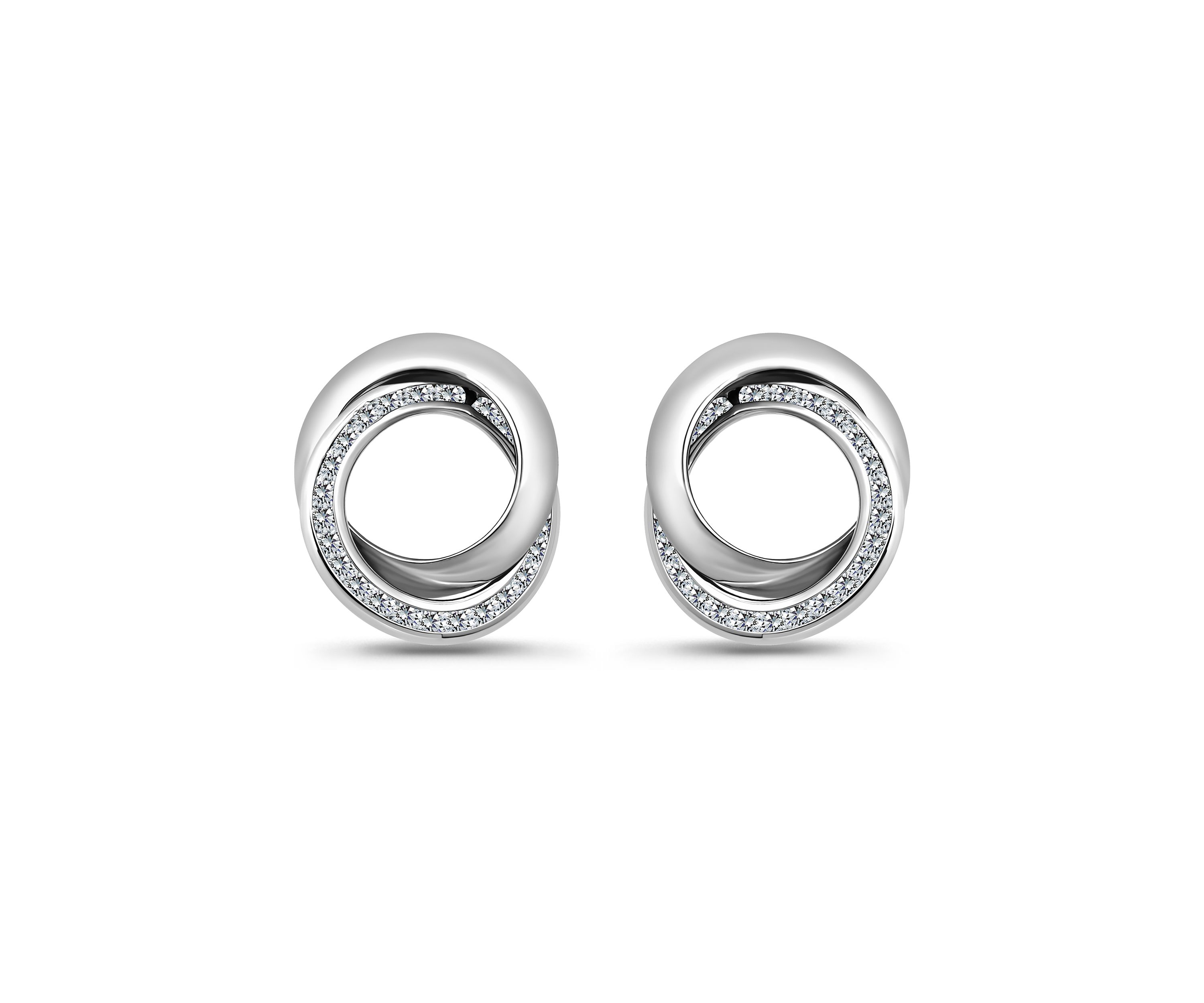 Sterling Silver Round Cubic Zirconia Interlocking Post Earrings