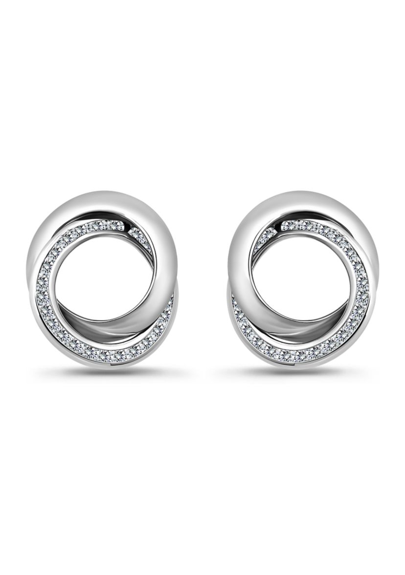 Sterling Silver Round Cubic Zirconia Interlocking Post Earrings