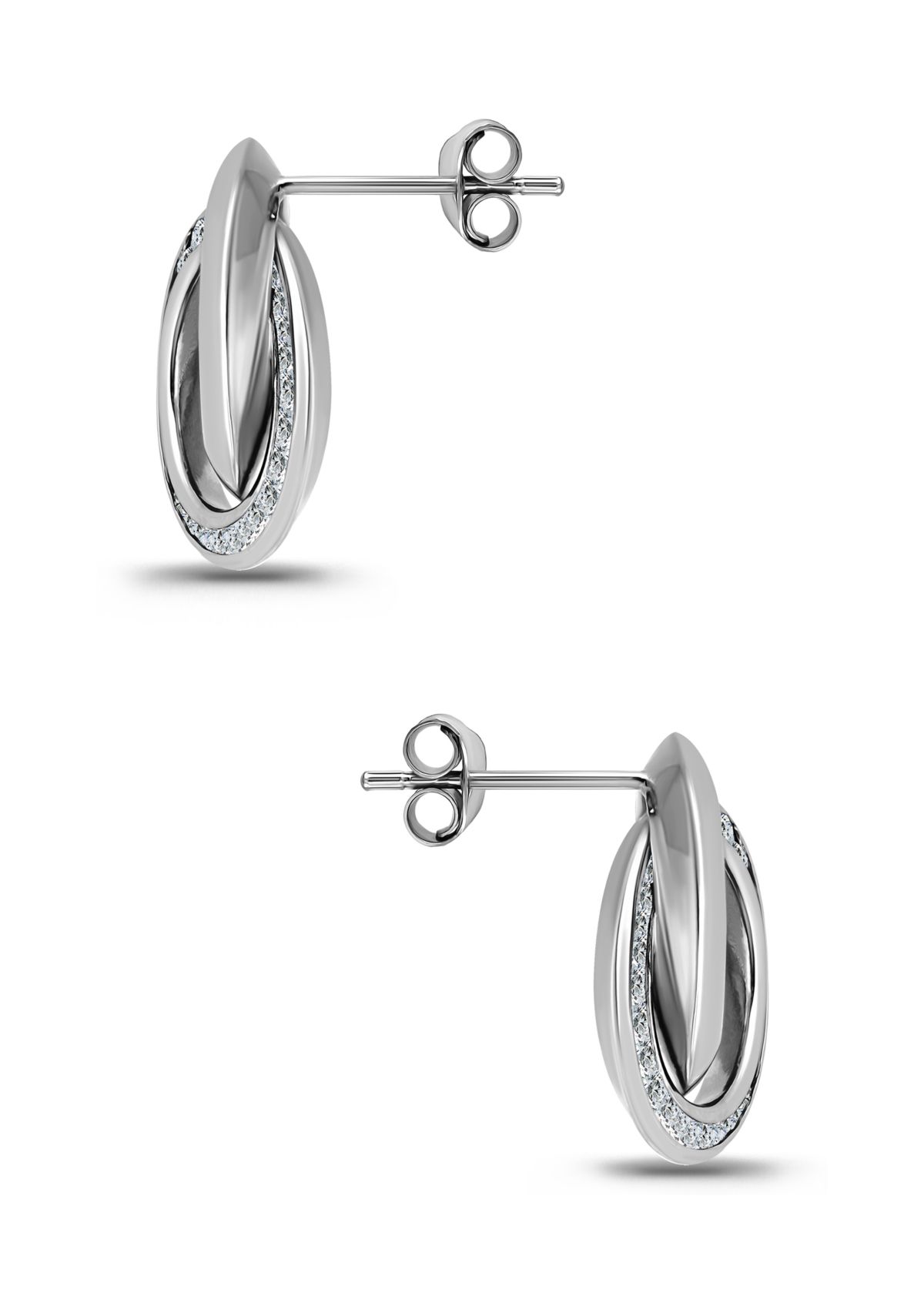 Sterling Silver Round Cubic Zirconia Interlocking Post Earrings