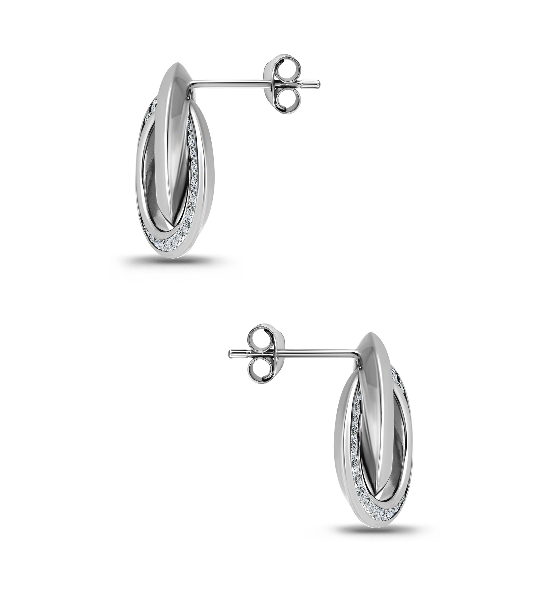 Sterling Silver Round Cubic Zirconia Interlocking Post Earrings