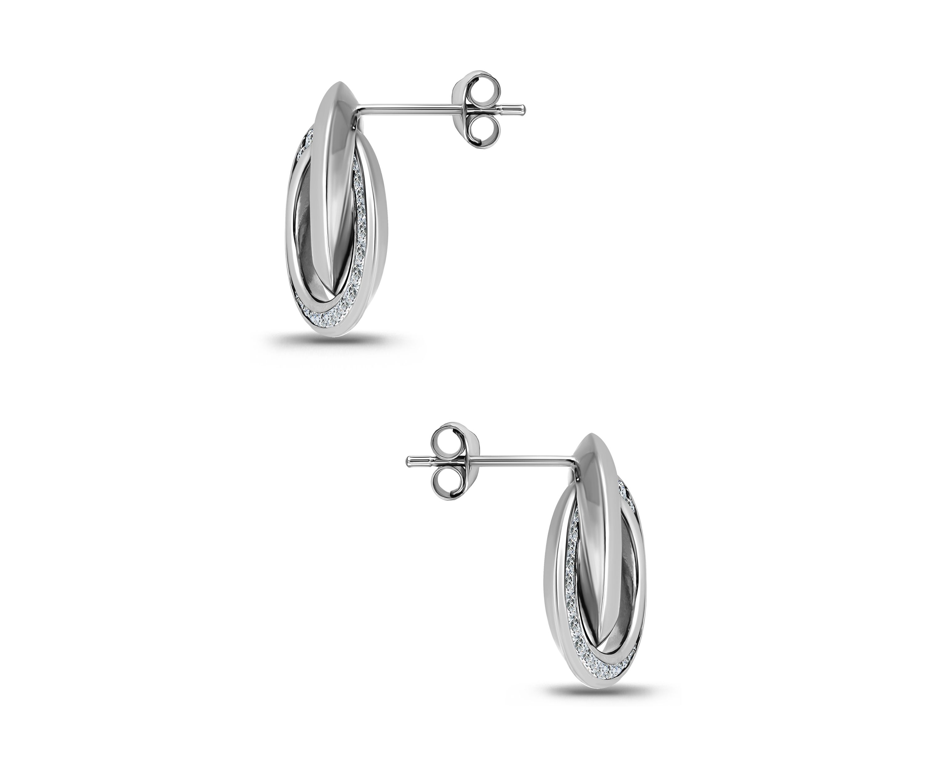 Sterling Silver Round Cubic Zirconia Interlocking Post Earrings