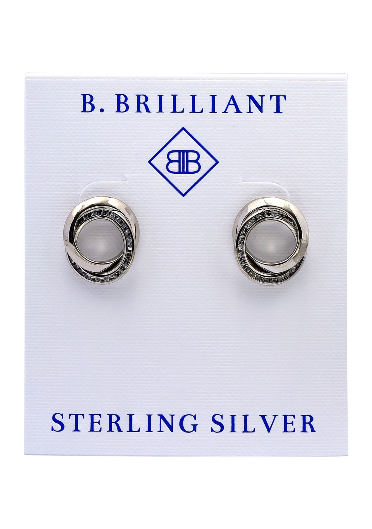 Sterling Silver Round Cubic Zirconia Interlocking Post Earrings