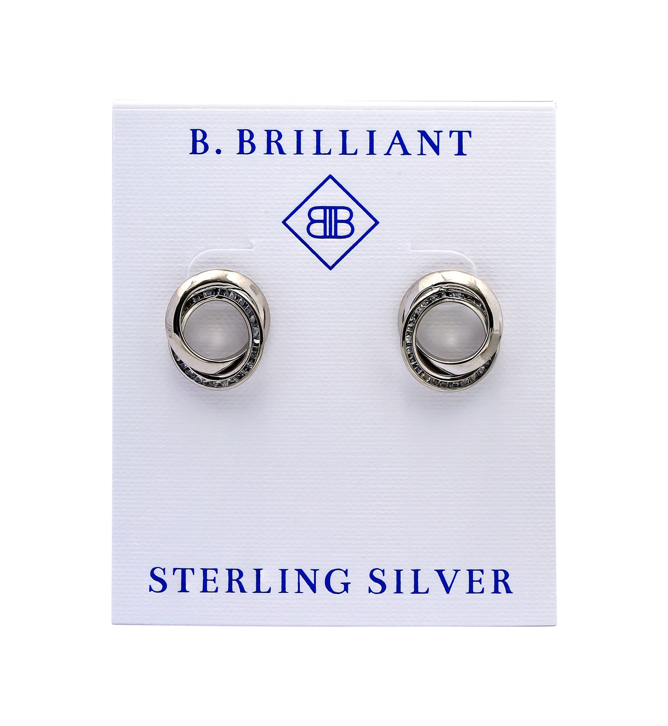 Sterling Silver Round Cubic Zirconia Interlocking Post Earrings