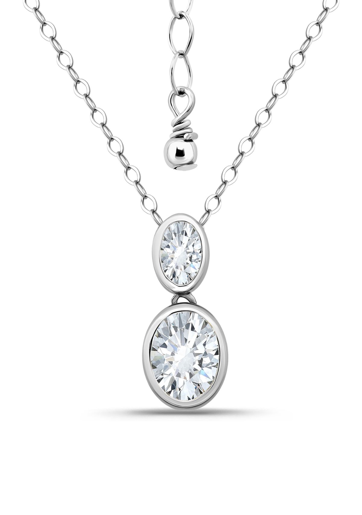 Sterling Silver Oval Cubic Zirconia Bezel Pendant Necklace