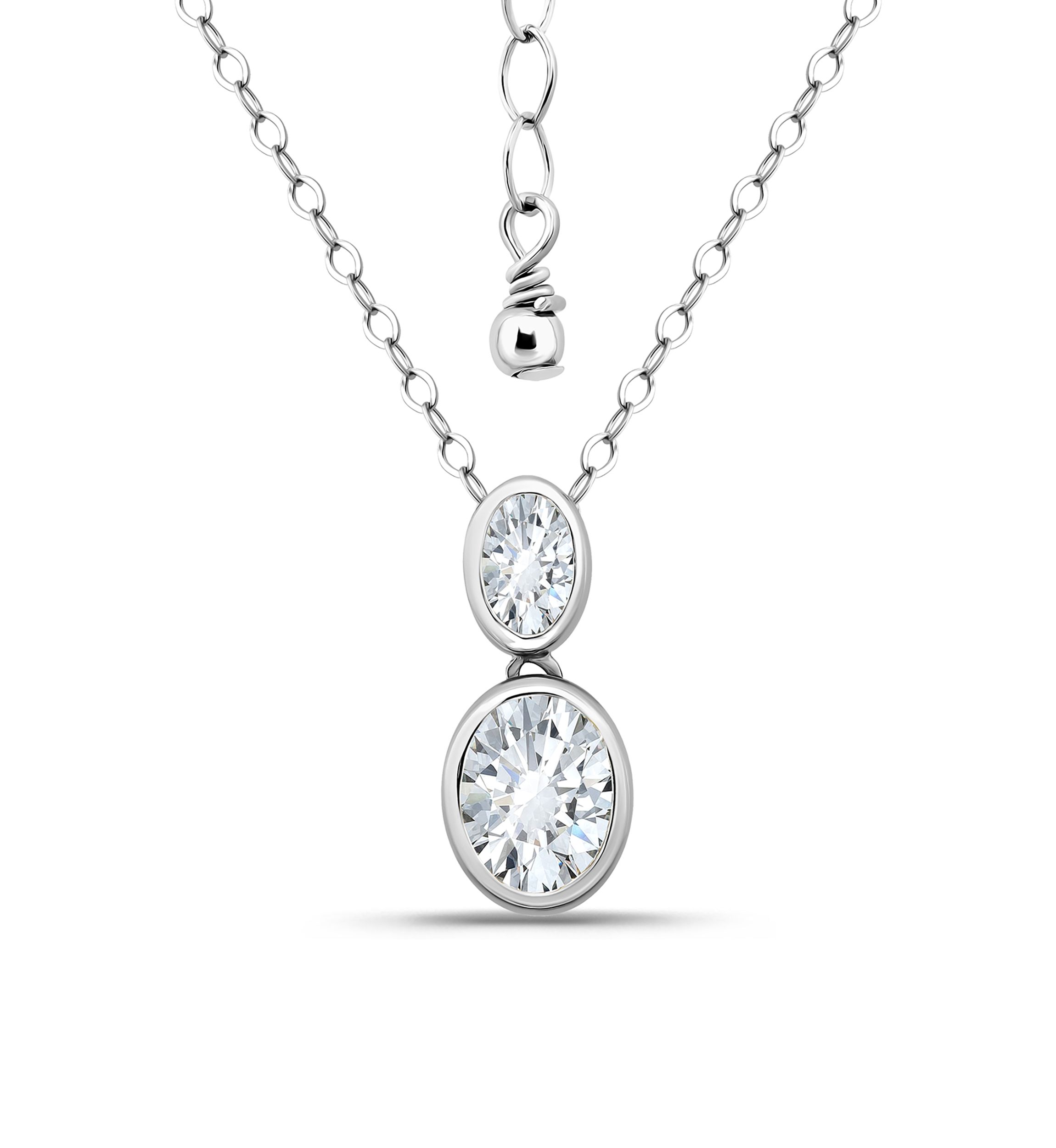 Sterling Silver Oval Cubic Zirconia Bezel Pendant Necklace