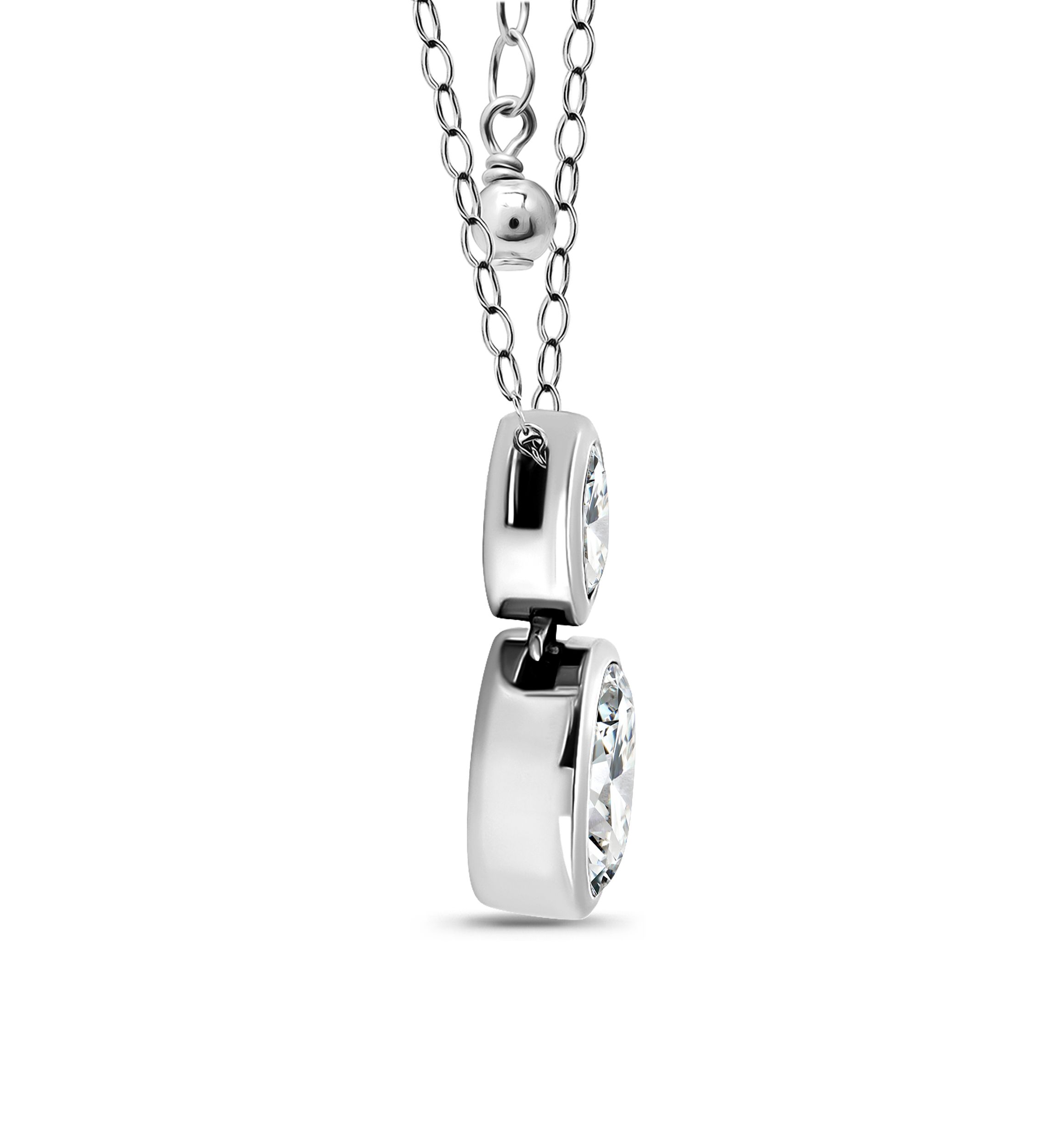 Sterling Silver Oval Cubic Zirconia Bezel Pendant Necklace