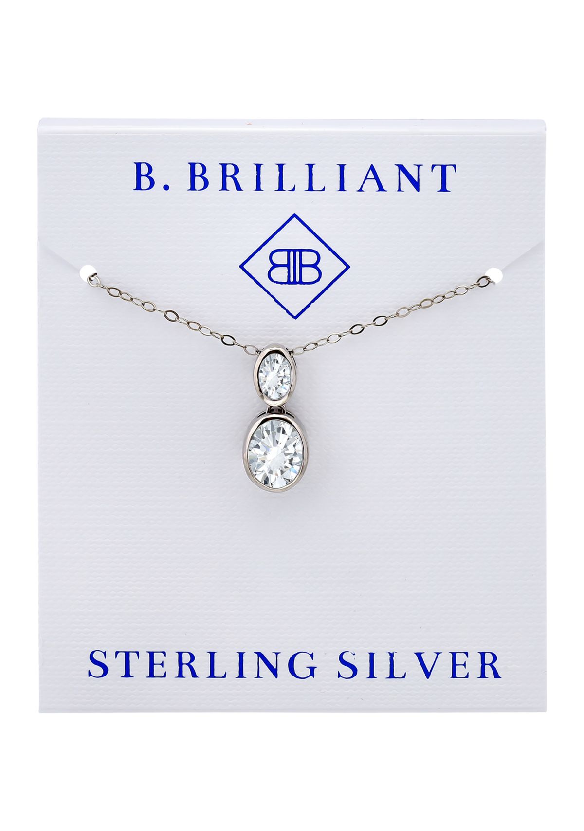 Sterling Silver Oval Cubic Zirconia Bezel Pendant Necklace