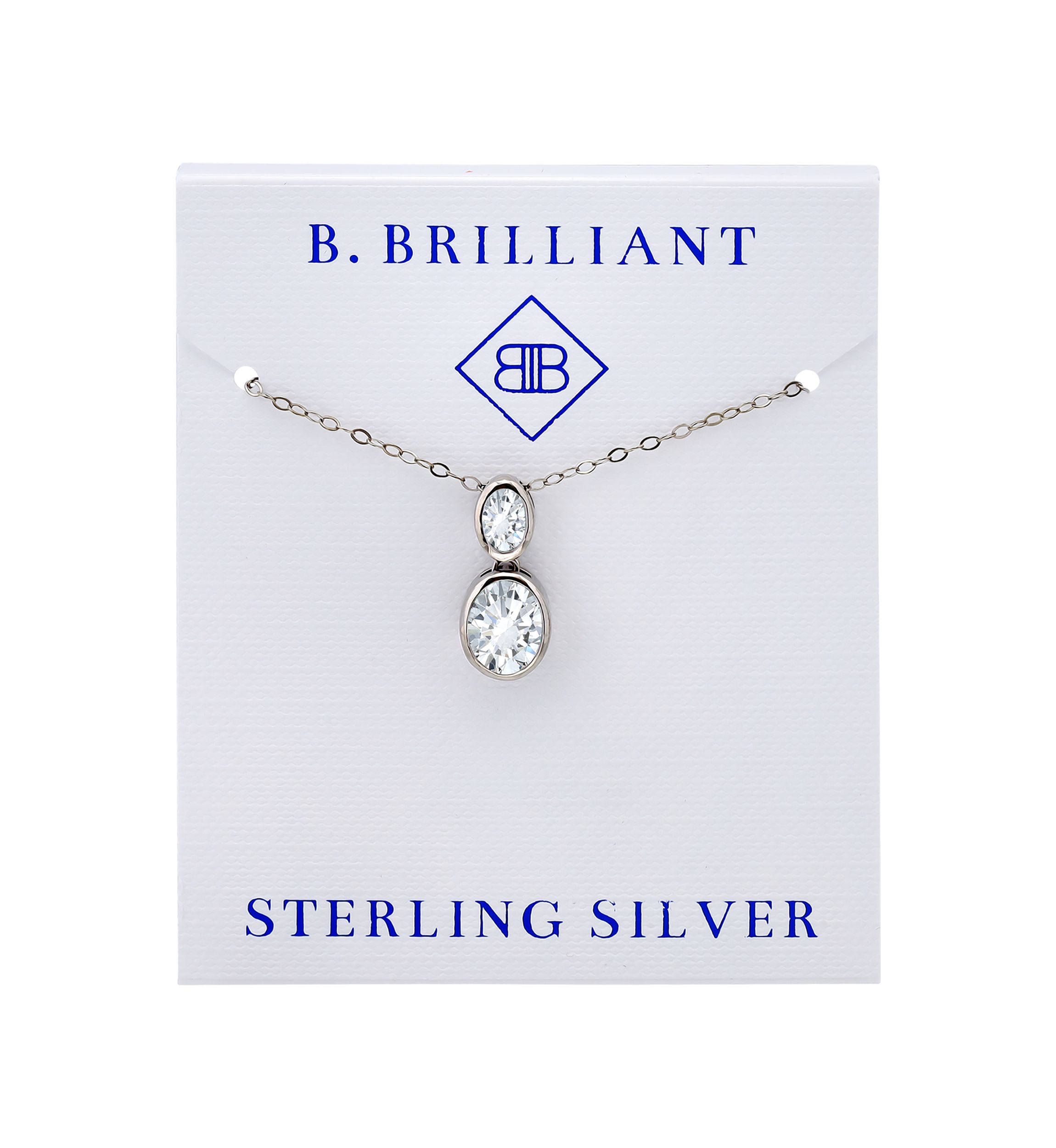Sterling Silver Oval Cubic Zirconia Bezel Pendant Necklace