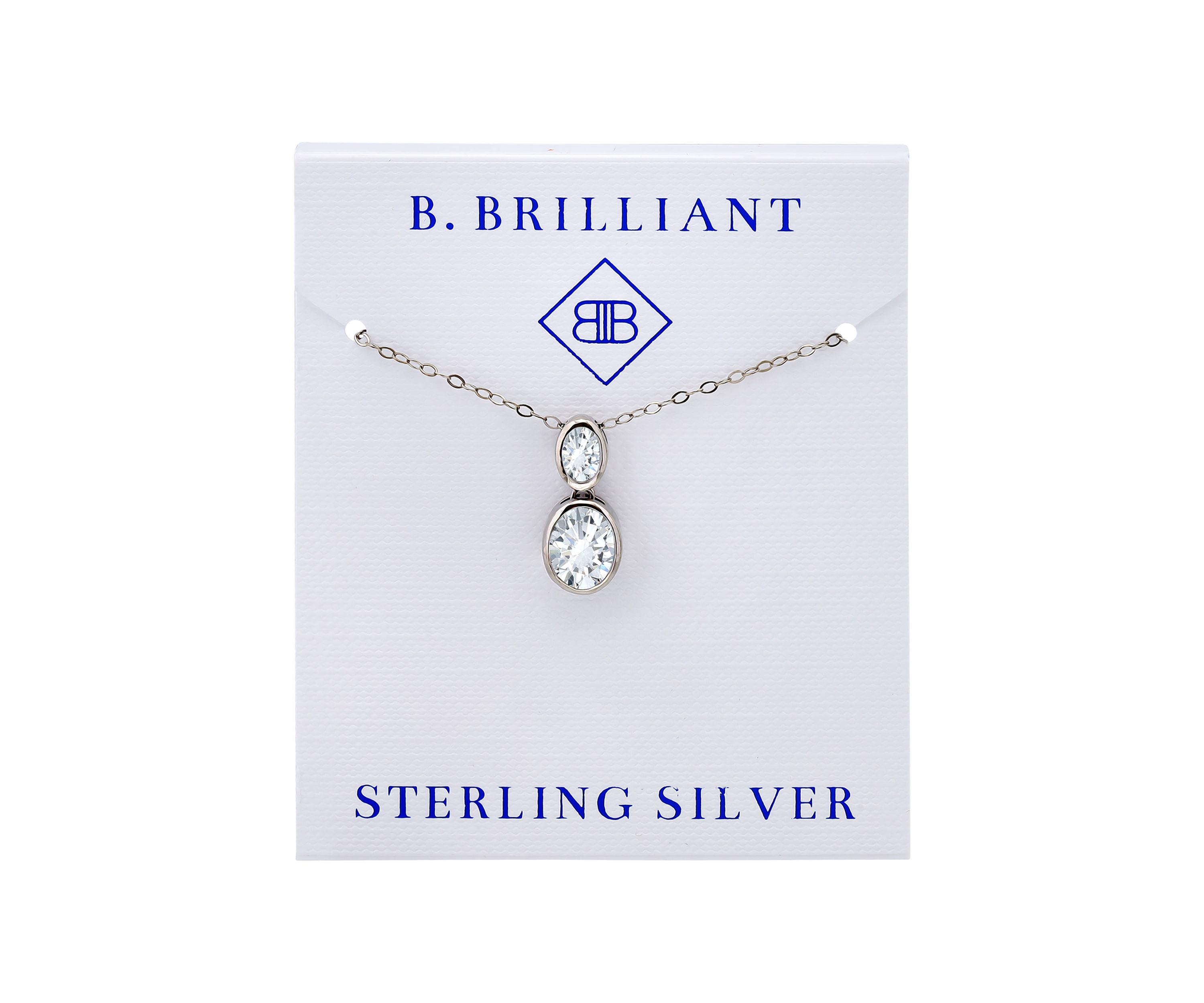 Sterling Silver Oval Cubic Zirconia Bezel Pendant Necklace