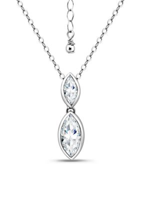 B.Brilliant Sterling Silver Marquise Cubic Zirconia Bezel Pendant Necklace, 18 in